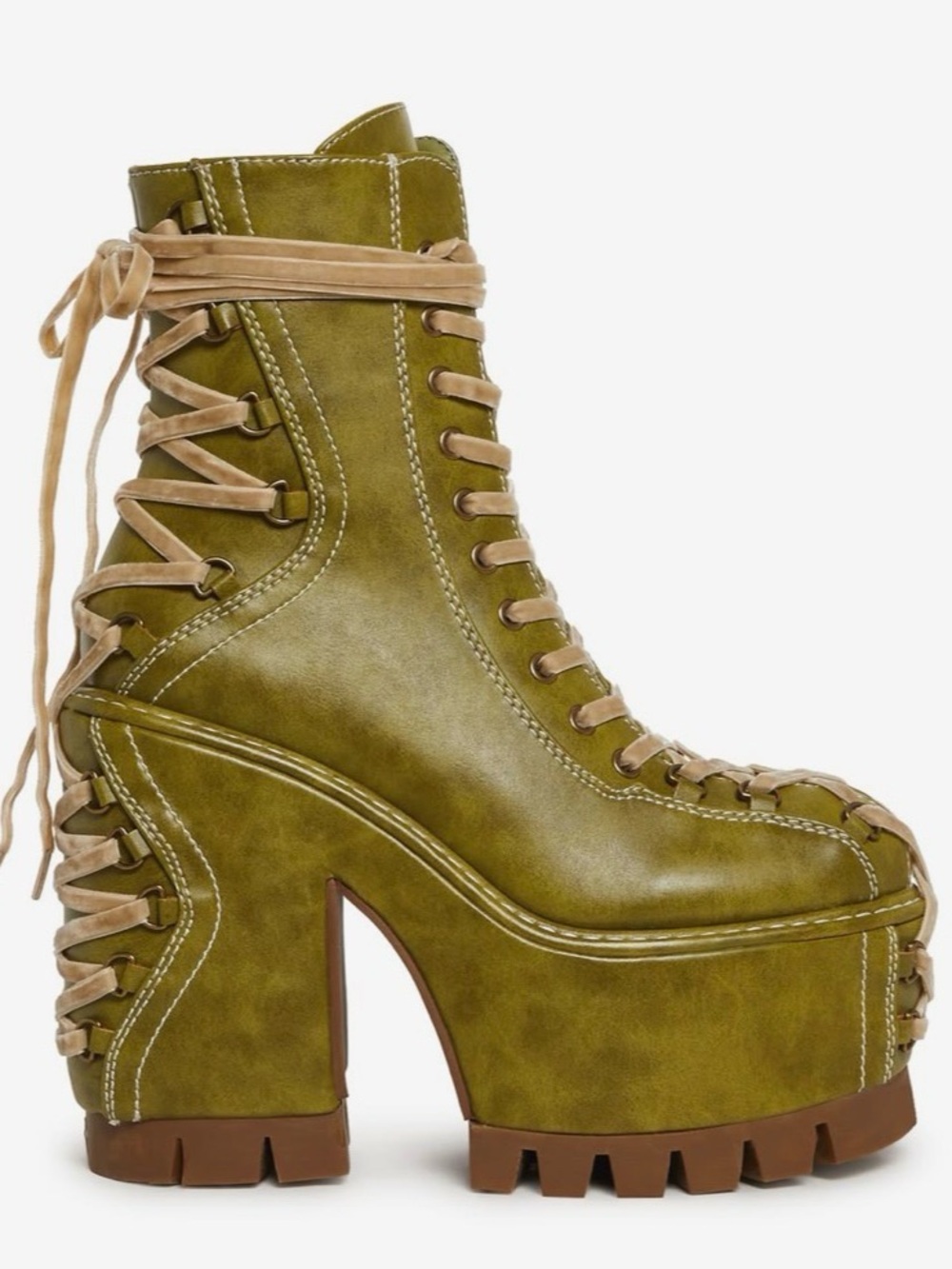 Doll Skill Women’s Olive Green Platform Lace-Up Boots